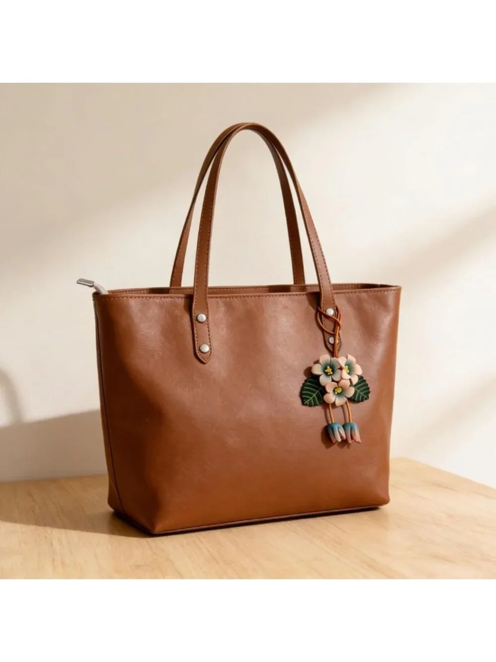 Boho Genuine Leather Flower Keychain | Cute Bag Charm for Handbag & Purse